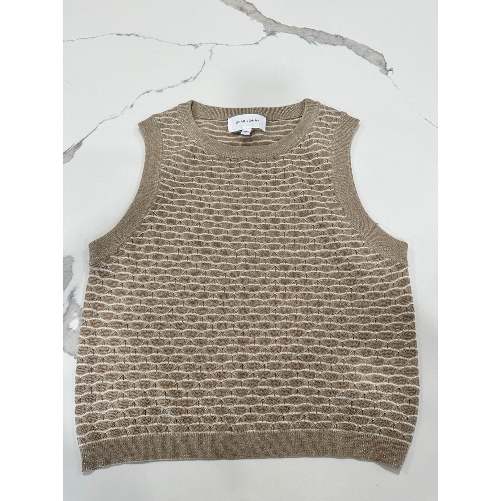 Dear John Metallic Gold Scallop Knit Sweater Vest DSW3104MJD Womens Medium